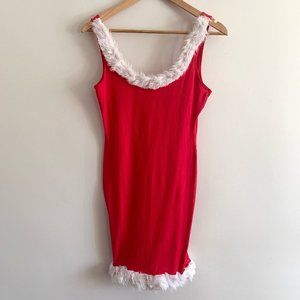 Retro Xmas Red White Fur Wiggle Dress (Size M-L)